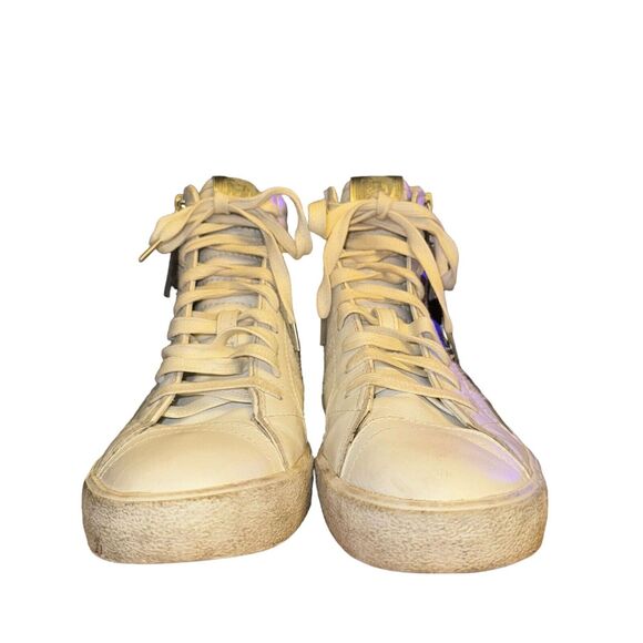 Diesel D-String Plush High Top Sneaker Women's 8.5 White Silver Leather Side Zip - Picture 2 of 10